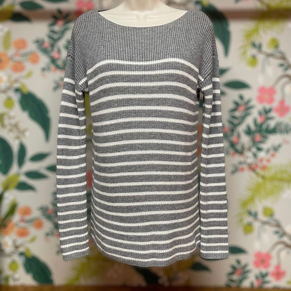 Gap Gray Striped Merino Wool Blend Sweater